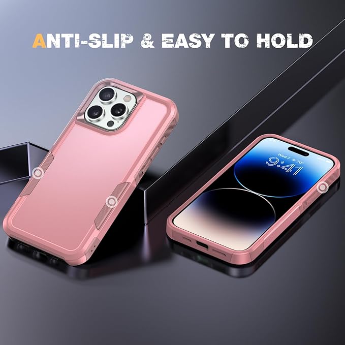 Diaclara Designed for iPhone 14 Pro Max Case, [with Privacy Screen Protector] [Anti Spy] [Military Grade Drop Protection] Heavy Duty Full-Body Shockproof Phone Case, Pink