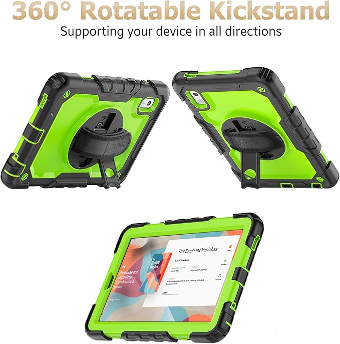 SEYMAC stock Case for Lenovo Tab M9 (TB-310FU) 2023 with Screen Protector, Drop-Proof Protection Cover with 360° Rotating Stand &Strap [Pen Holder] Case for Lenovo Tab M9 9'' (Green+Black)