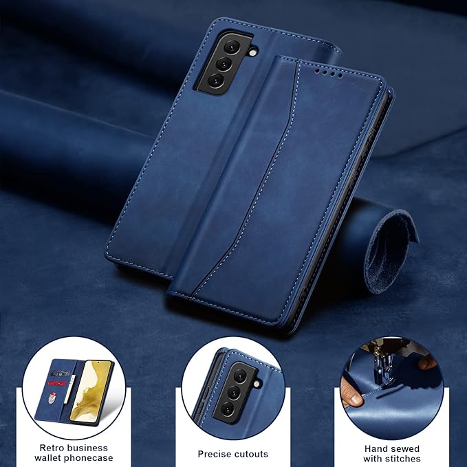 Jasonyu Flip Wallet Case for Samsung Galaxy S22 Plus,Leather Magnetic Folio Cover with Card Holder,Kickstand - TPU Shockproof Durable Protective Phone Case,Blue