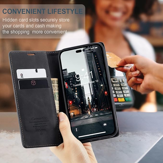 for iPhone 14 Pro Case, Flip Wallet Leather Case with Card Holder Magnetic Closure Shockproof Kickstand Protective Phone Cases Cover for iPhone 14 Pro, Black