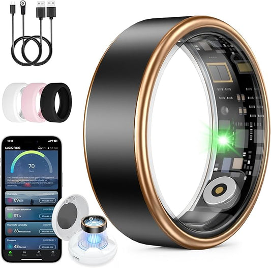 UniJethrou Smart Ring for Women Men, Health Fitness Tracker, IP68 Waterproof, Long Lasting Batteries Sleep Ring with Charging Case and Protector, Remote Photography, No App Fees (Black, 9#)