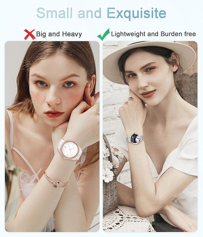 Smart Watches for Women, 1.106" AMOLED Small Screen Smartwatch Answer/Make Call for Android iOS Phones, IP68 Waterproof Fitness Activity Tracker with Heart Rate Sleep Monitor SpO2, Silver