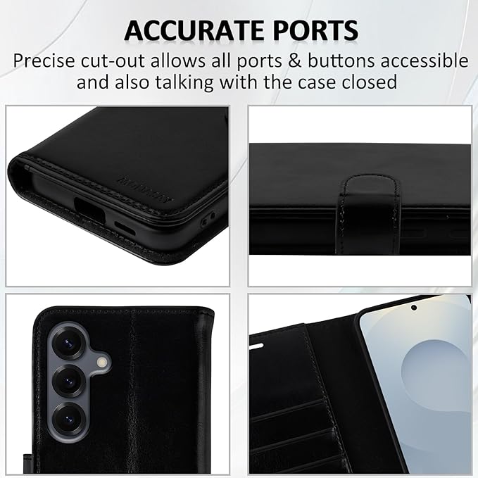 MONASAY Wallet Case Fit for Samsung Galaxy S25 5G, [Lens & Glass Screen Protector Included] [RFID Blocking] Flip Folio Leather Cell Phone Cover with Credit Card Holder, 6.2 inch, Black