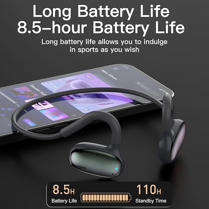 Ulian Open Ear Sports Headphones, Air Conduction Bluetooth 5.3 Wireless Headset with Deep Bass, Noise Canceling and Comfort Wearing, IPX6 Waterproof Sports Earbuds for Gym, Workout, Running, Cycling