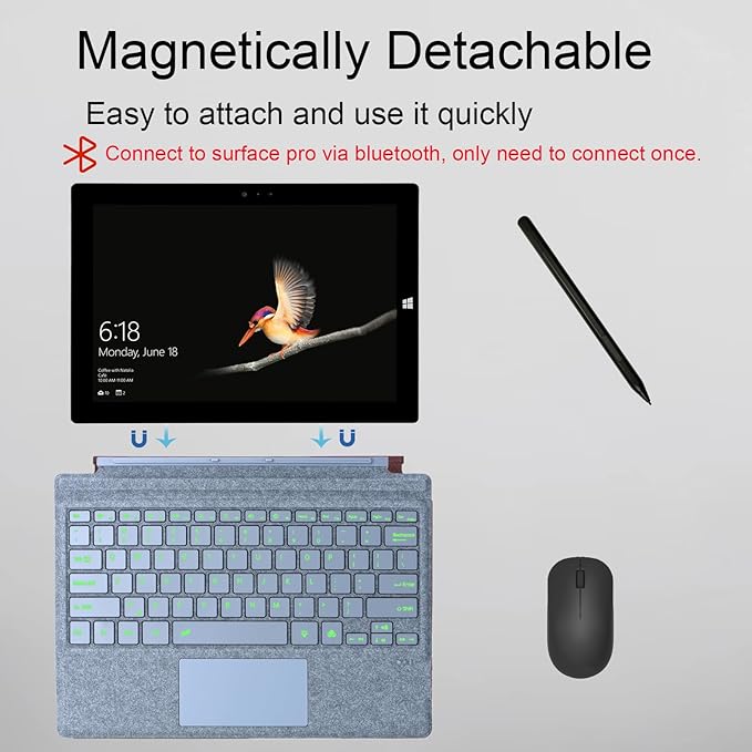 Type Cover for Microsoft Surface Pro 7+ / Pro 7 / Pro 6 / Pro 5 / Pro 4 / Pro 3, 12.3 inch, Ultra-Slim Wireless Tablet Keyboard with Multi Touchpad Bluetooch (Ice Blue)