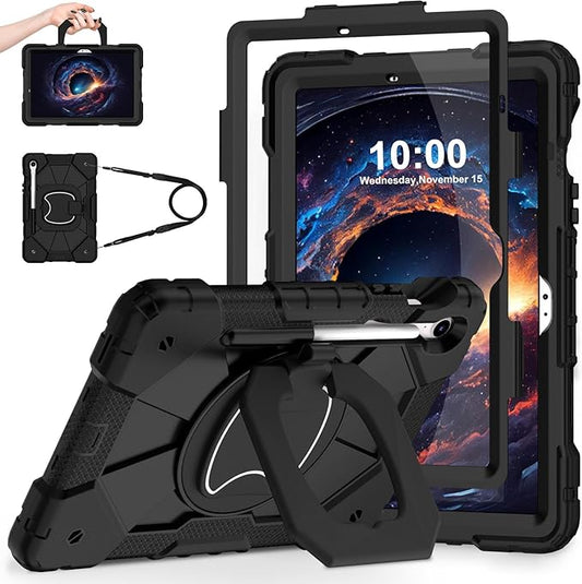 WESOROL Case for Samsung Galaxy Tab S10 Lite/S10 FE/S9 FE/S9 10.9/11 Inch (2025/2023), Shockproof Galaxy Tab S9 Tablet Case with Rotating Stand Screen Protector Pencil Holder Shoulder Strap,Black