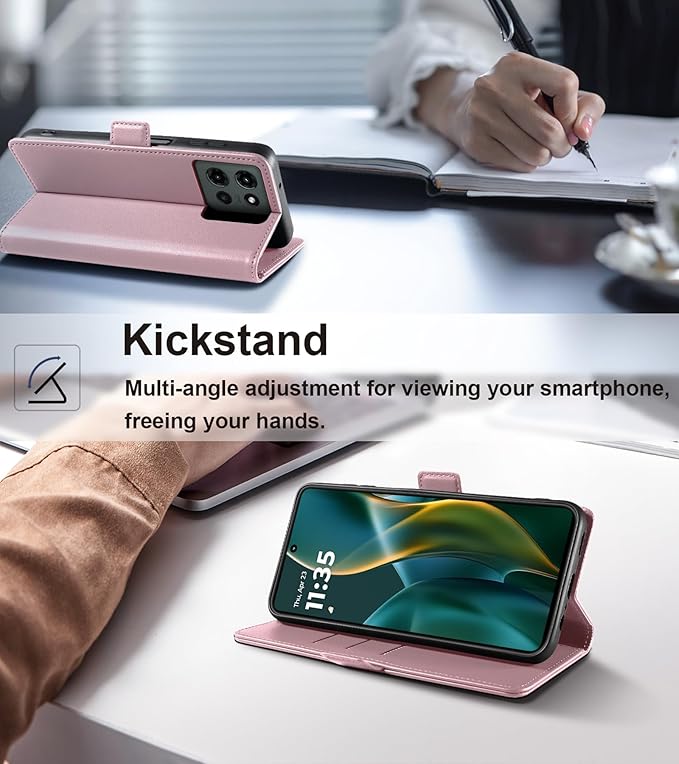 Wallet Flip Case for Moto G 5G (2025) - [RFID Blocking] Luxury PU Leather Card Holder Magnetic Phone Cover with Kickstand,Shockproof Protective Case,Pink