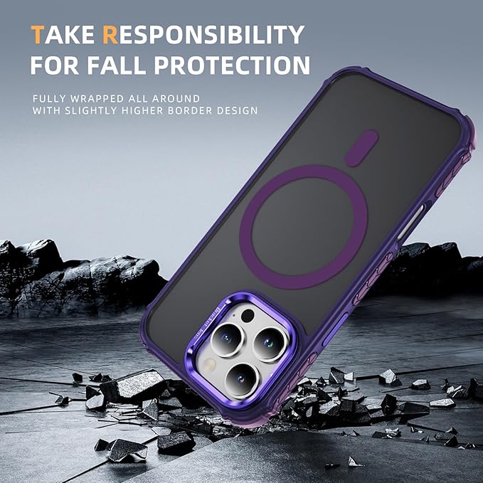 Magnetic for iPhone 16 Pro Max Case Purple with MagSafe Wireless Charging Heavy Duty Military-Grade Shockproof Protection Adjustable Kickstand Slim Matte Anti-Fingerprint Cover Men Women