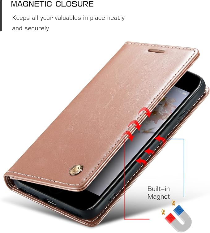 QLTYPRI Case for iPhone 16e, Vintage PU Leather Wallet Case Card Slot Kickstand Magnetic Closure Shockproof Flip Folio Cover for iPhone 16e - Rose Gold