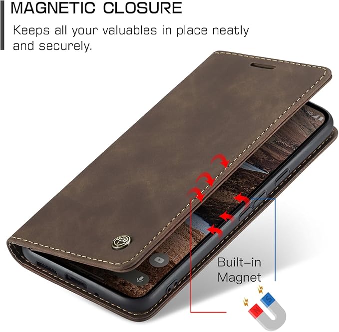 for Google Pixel 10 Pro XL/Pixel 9 Pro XL Case, Flip Wallet Leather Case with Card Holder Magnetic Closure Shockproof Kickstand Protective Phone Cases Cover, Coffee