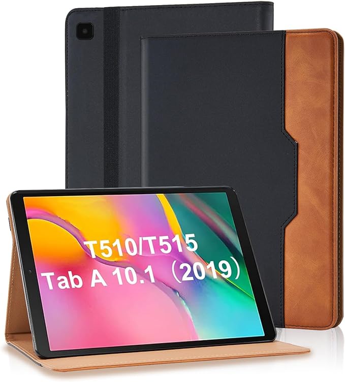 Tablet Case for Samsung Galaxy Tab A 10.1 2019 SM-T510/SM-T515 Cover Retro Folio Shell for Galaxy Tab A SM-T510 Case Multi-Angle Stand Cover PU Leather with Card Pocket,Black