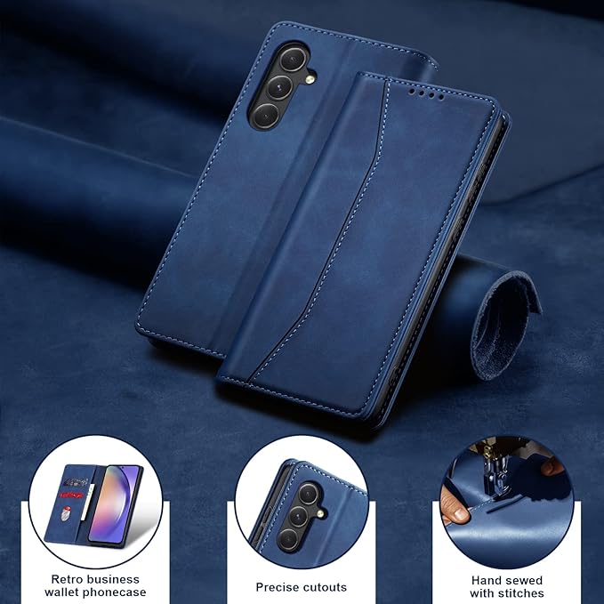 Jasonyu Flip Wallet Case for Samsung Galaxy A54 5G,Leather Magnetic Folio Cover with Card Holder,Kickstand - TPU Shockproof Durable Protective Phone Case,Blue
