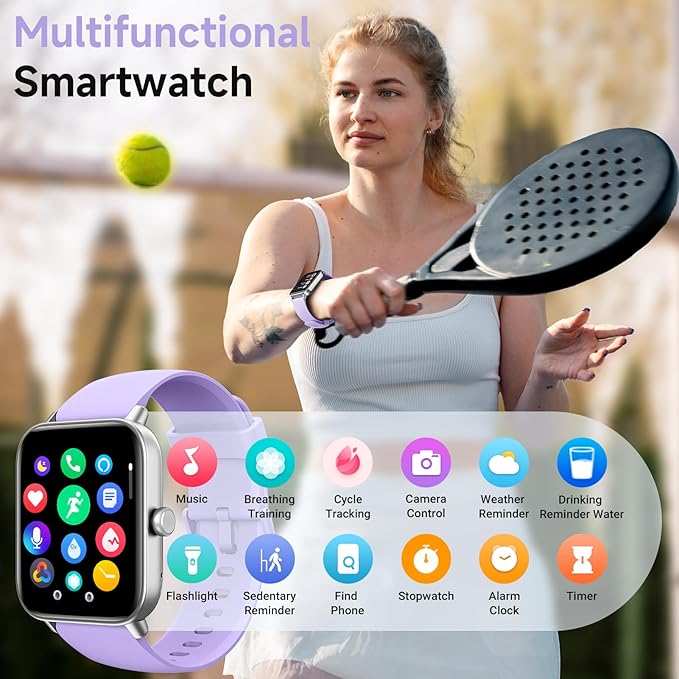 Smart Watches for Women Android & iPhone, Alexa Built-in, 1.85" Fitness Tracker with Answer/Make Calls, IP68 Waterproof Fitness Watch,Heart Rate, Sleep, SpO2 Monitor,Pedometer, Purple