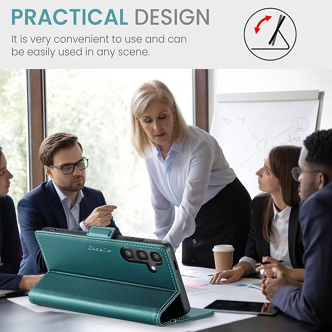 AUPAI for Samsung Galaxy S25 Wallet Case with Credit Card Holder, PU Leather RFID Blocking Folio Flip Kickstand Magnetic Clasp Protective Phone case for Women Men Cyan