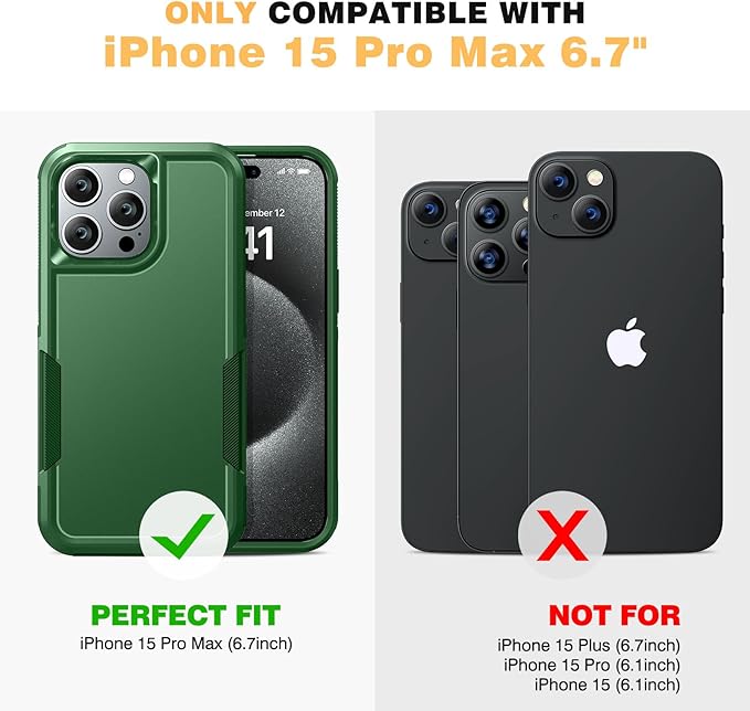 Diaclara Designed for iPhone 15 Pro Max Case, [with Privacy Screen Protector] [Anti Spy] [Military Grade Drop Protection] Heavy Duty Full-Body Shockproof Phone Case, Green