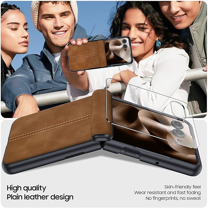for Motorola Razr Ultra 2025 Case Built-in Screen Protector & Hinge Protection & Ultra Thin PU Leather Matte PC Shockproof Phone Cover Smartphone Case for Moto Razr Ultra 2025 (Brown)