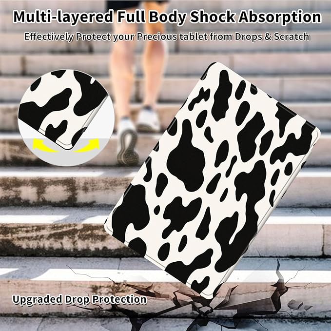 Case for 12.4 inch Galaxy Tab S10 Plus Case (2024), Galaxy Tab S9 Plus Case (2023), 360 Degree Rotating Folio Stand Smart PU Leather Cover, Auto Sleep/Wake, Cow Print