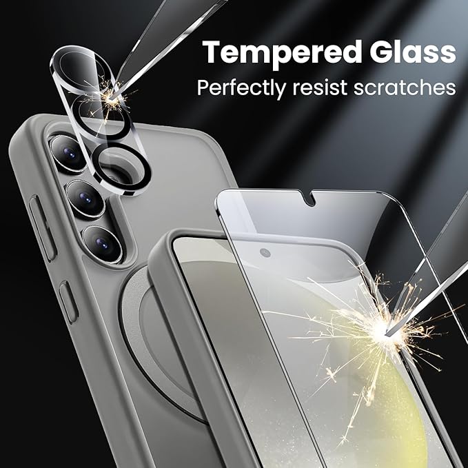 360° Rotatable Stand for Samsung Galaxy S25 Plus Case Magnetic with Screen Protector X1 & Camera Lens Protector*1, Compatible with MagSafe, 16FT Mil-Grade Shockproof for S25 Plus Case 6.7"，Gray