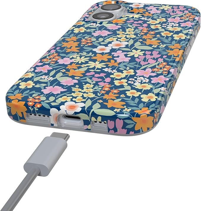 Casely iPhone 17 Case | Full Bloom | Navy Floral | Compatible with MagSafe | Classic Ultra Slim Design