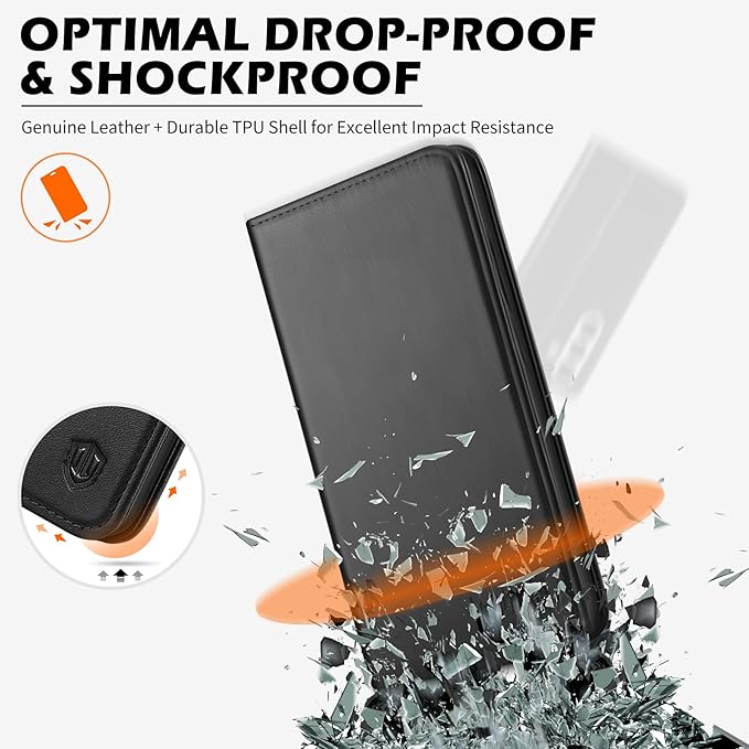 SHIELDON Wallet Case for Galaxy S25 6.2", Genuine Leather Folio Case with Kickstand RFID Blocking Card Holder Magnetic Full Protection Phone Cover Compatible with Galaxy S25 5G 2025 - Nappa Black