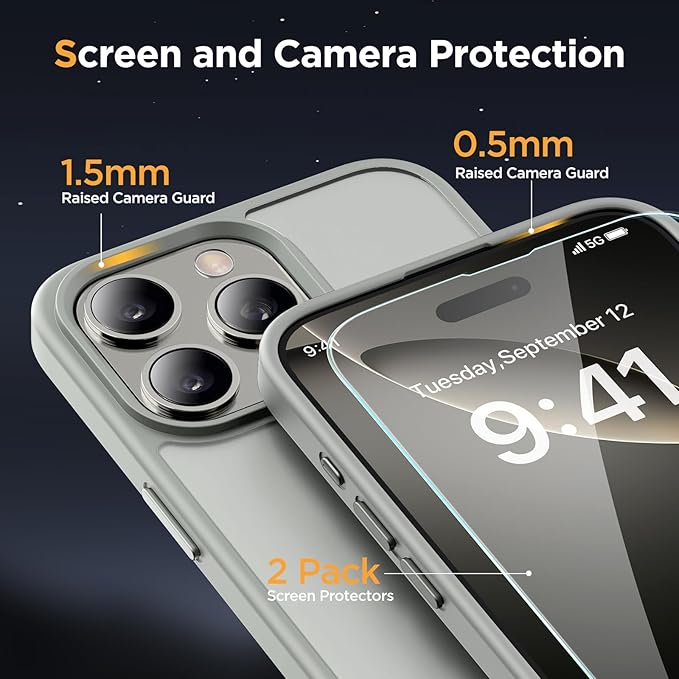 Miracase Magnetic Series for iPhone 16 Pro Case [Compatible with MagSafe] [with 2X Screen Protectors] Military-Grade Protection, Anti-Fingerprint, Slim Phone Case for 16 Pro 6.3 inch - Gray