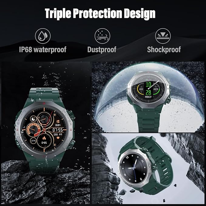 Military Smart Watches for Men(Answer/Make Calls), 1.39"HD Fitness Watch, 24/7 Heart Rate Sleep Monitor, Smart Watch for Men 110+ Sport Modes, 30Day, IP68 Waterproof Smartwatch for Android iOS, Green