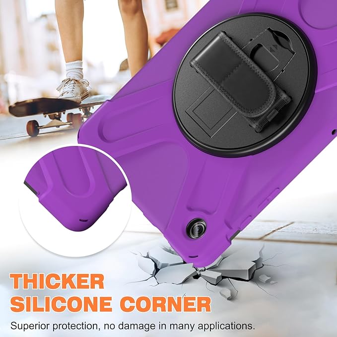 TSQQST Samsung A9 Plus Tablet Case 11 Inch 2023 for Kids with Screen Protector+Stand+Hand Shoulder Strap | Silicone Defender Case for Samsung Galaxy Tab A9+ Plus SM-X210/X216/X218-Purple