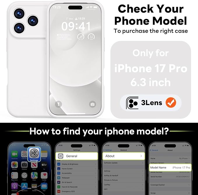 Vooii Magnetic Compatible with iPhone 17 Pro Case (Compatible with Magsafe) (Upgraded Camera Protection) Liquid Silicone Shockproof Full Body Protective Phone Cover for Women Men, White, 6.3”