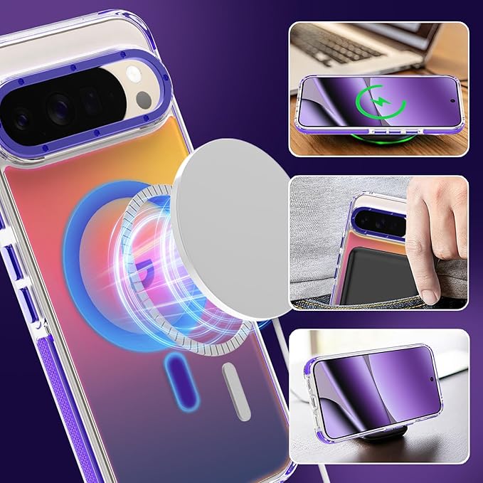 MOWIME Magnetic Case for Google Pixel 10 Pro XL [Compatible with Magsafe] [Cute Fashion Fluorescent Design] Shockproof Slim Translucent Matte Case for Pixel 10 Pro XL 6.8", Purple