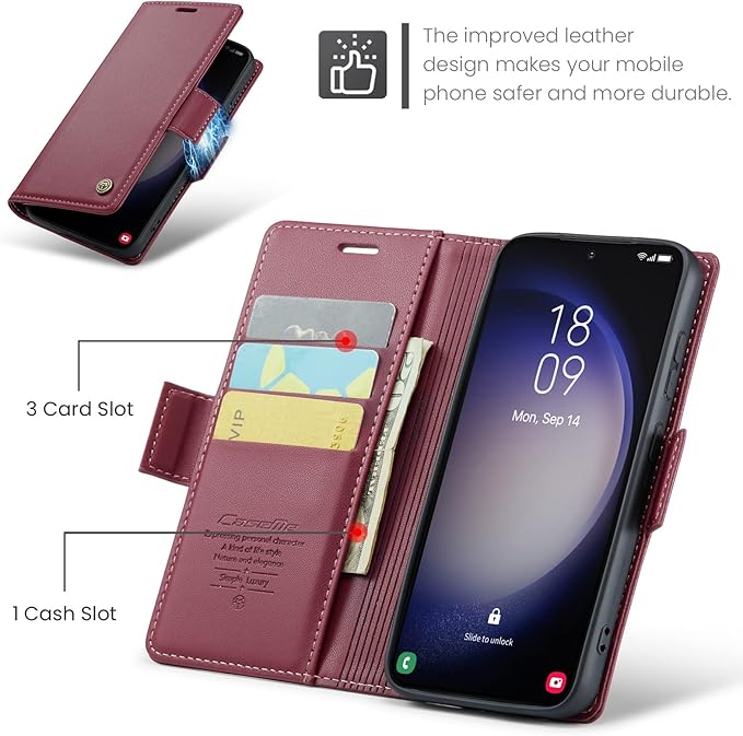 Case for Samsung Galaxy S23 Wallet Case, RFID Blocking PU Leather Flip Folio Cover Card Holder Kickstand Shockproof Phone Case Compatible with Samsung Galaxy S23, Red