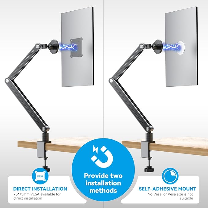 Strong Magnetic Portable Monitor Desk Clamp - 75mm VESA Mount 4.7" 15.6" 16" 17.3" 18.5 inch 360° Rotate Base Tablet Holder Arm JK07B1
