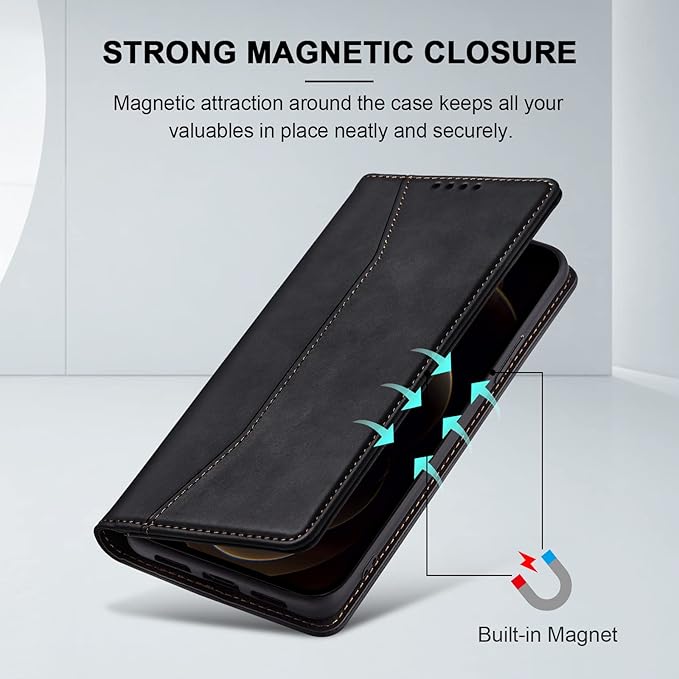 Jasonyu Flip Wallet Case for iPhone 12 Pro Max,Leather Magnetic Folio Cover with Card Holder,Kickstand - TPU Shockproof Durable Protective Phone Case,Black