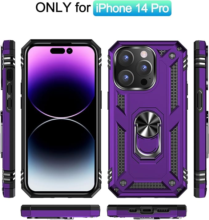 ADDIT Phone Case for iPhone 14 Pro Case,with Kickstand Ring,Adjustable Stand,Military Grade,Heavy Duty Protection,Shockproof,Anti-Fingerprint,Support Magnet Car Mount,Purple