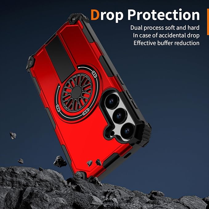 Magnetic Case for Galaxy S24 Plus/S25 Plus, Built-in Stand [Compatible with Mag-Safe] Shockproof Protective Cover Case for Samsung Galaxy S24 Plus/S25 Plus Red