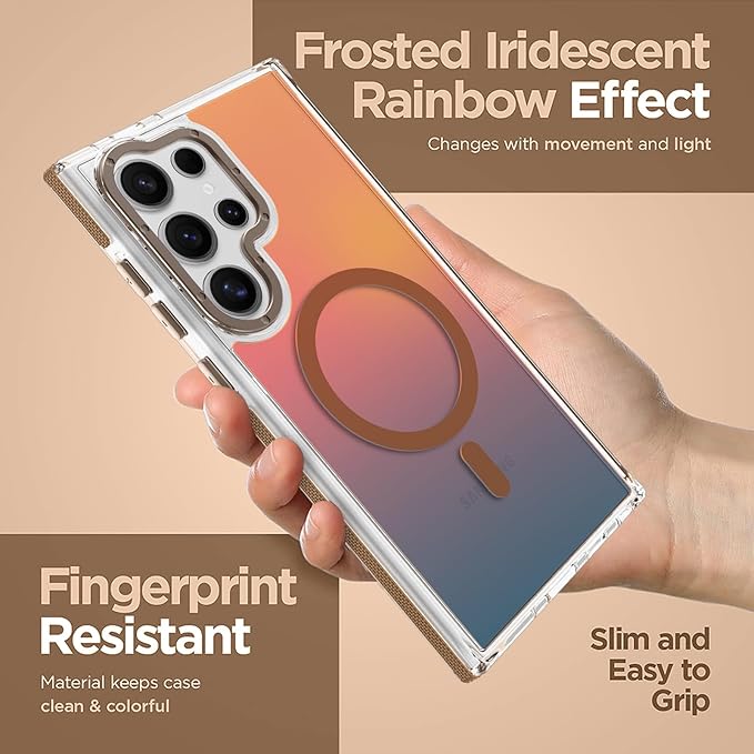 MOWIME Magnetic Case for Samsung Galaxy S23 Ultra [Compatible with Magsafe] [Cute Fashion Fluorescent Design] [1 Screen Protector] Slim Translucent Matte Case for Galaxy S23 Ultra 6.8", Desert