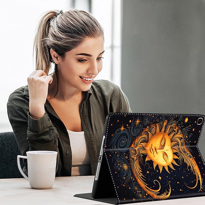 Case for Galaxy Tab A9 Plus ， Auto Sleep/Wake Multi-Angle Viewing Slim Folio Stand Cover for Samsung Galaxy Tab A9+/A9 Plus 11 Inch 2023 (SM-X210/X216/X218), Golden Sun Moon