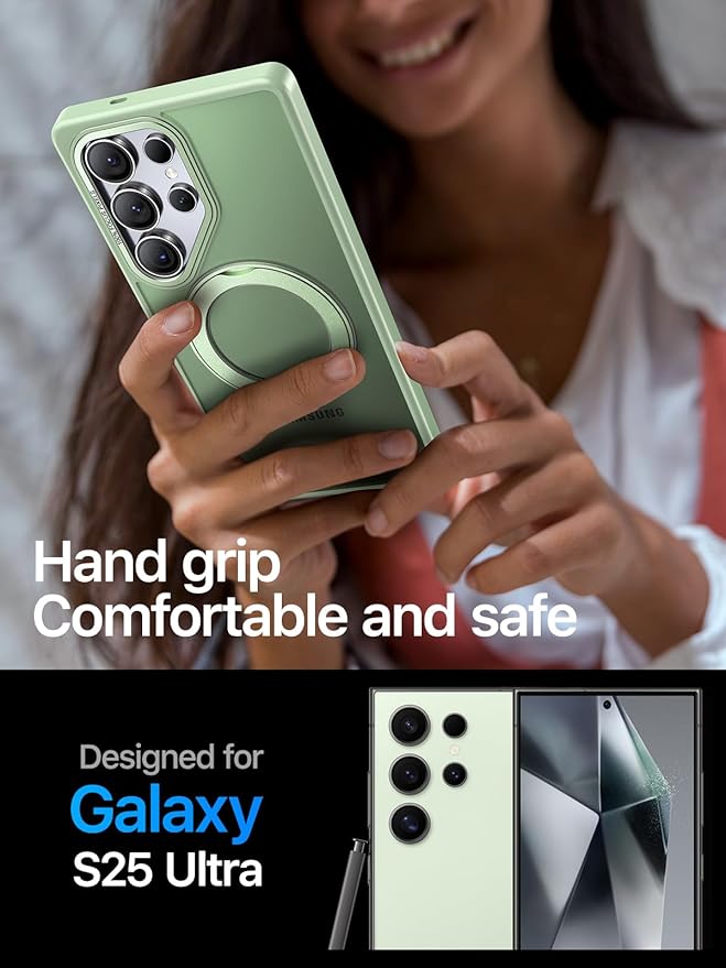 QTlier Phone case for Galaxy S25 Ultra- 360 Rotatable Magnetic Ring Stand, Military-Grade Protection, Raised Camera Frame