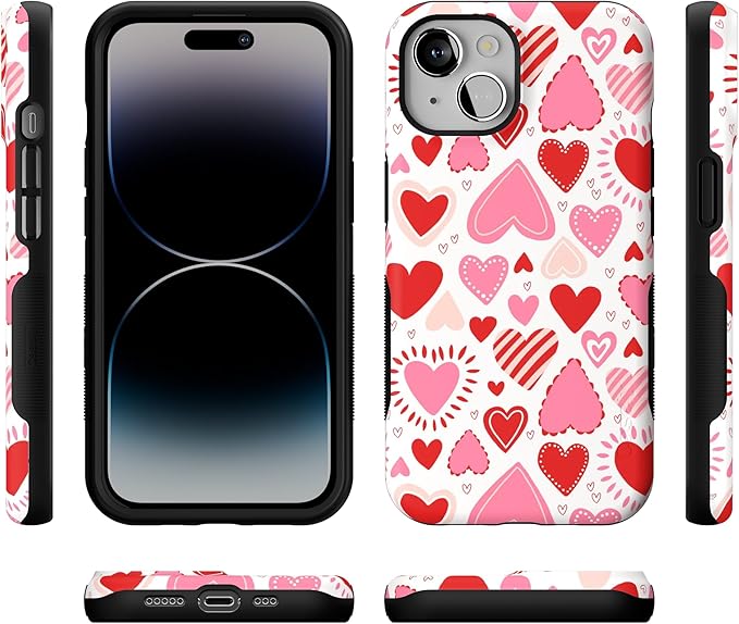 Casely iPhone 14 Case | Love Struck | Pink Heart Stickers | Compatible with MagSafe | Bold Protective Design