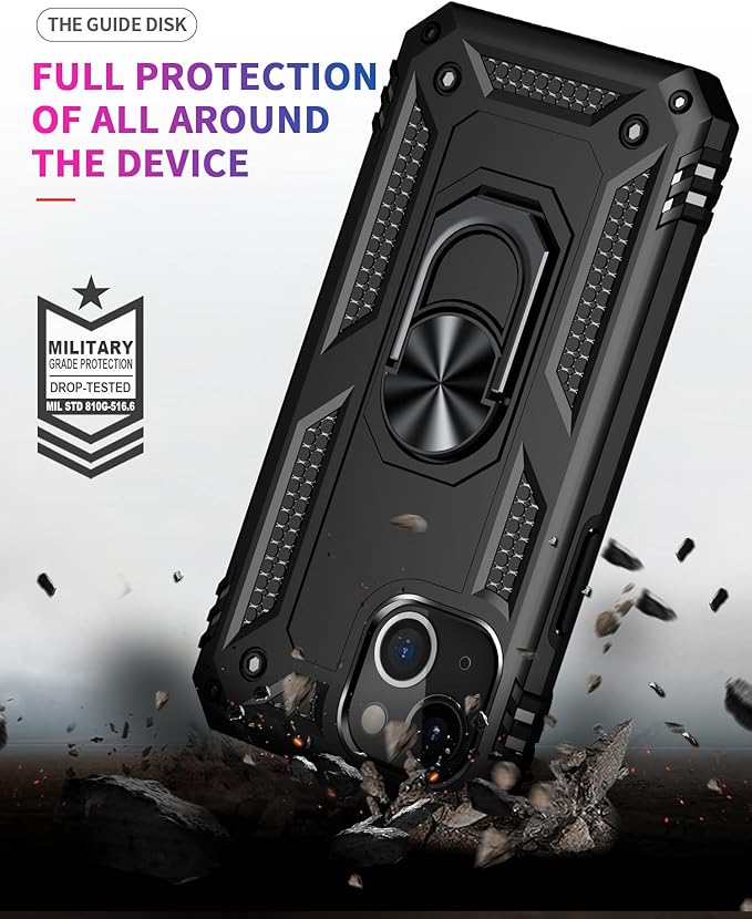 ADDIT Phone Case for iPhone 14 Plus Case,with Kickstand Ring,Adjustable Stand,Military Grade,Heavy Duty Protection,Shockproof,Anti-Fingerprint,Support Magnet Car Mount,Black