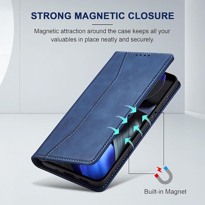 Jasonyu Flip Wallet Case for Google Pixel 9/9 Pro,Leather Magnetic Folio Cover with Card Holder,Kickstand - TPU Shockproof Durable Protective Phone Case,Blue