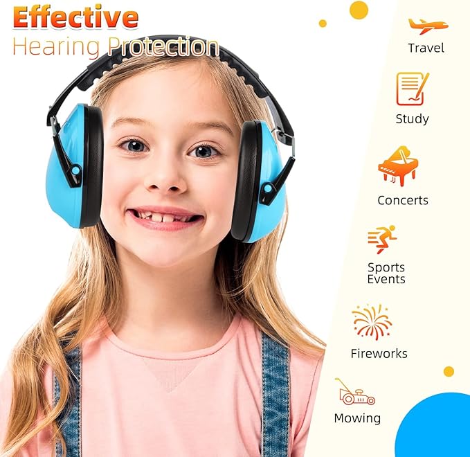 MelonArt Kids Ear Protection Earmuffs Safety Hearing Protection Headphones Noise Reduction for Autism Sensory Kids Chirldren (Black Blue)