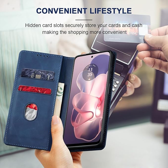 Jasonyu Flip Wallet Case for Moto G Power 5G (2024),Leather Magnetic Folio Cover with Card Holder,Kickstand - TPU Shockproof Durable Protective Phone Case,Blue