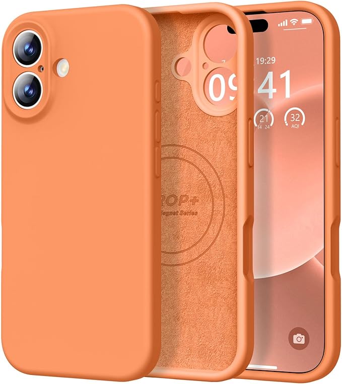 Vooii Magnetic Compatible with iPhone 17 Case (Compatible with Magsafe) (Upgraded Camera Protection) Liquid Silicone Shockproof Full Body Protective Phone Cover for Women Men, Bright Orange, 6.3"