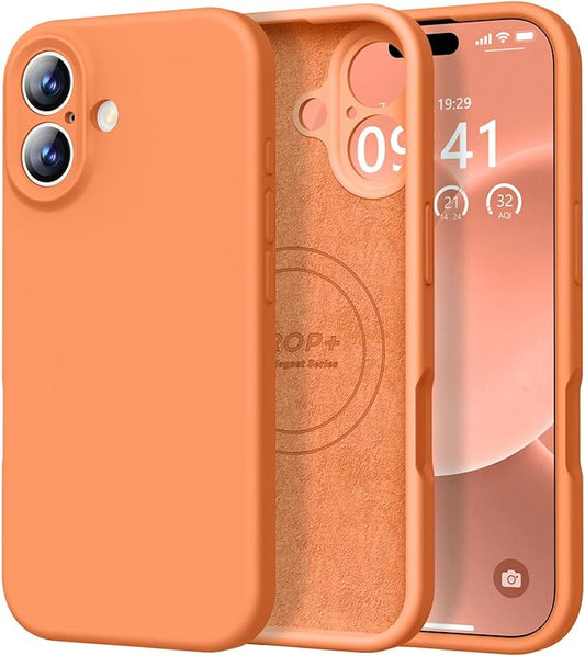 Vooii Magnetic Compatible with iPhone 17 Case (Compatible with Magsafe) (Upgraded Camera Protection) Liquid Silicone Shockproof Full Body Protective Phone Cover for Women Men, Bright Orange, 6.3"