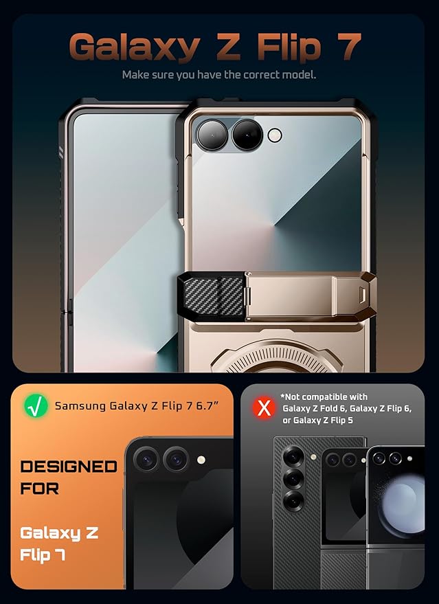 SUPCASE for Samsung Galaxy Z Flip 7 Case with Stand & Front Screen Protector (Unicorn Beetle Grip), [Support MagSafe] [Hinge Protection] Full Body Military-Grade Rugged Back Phone Cover, Desert