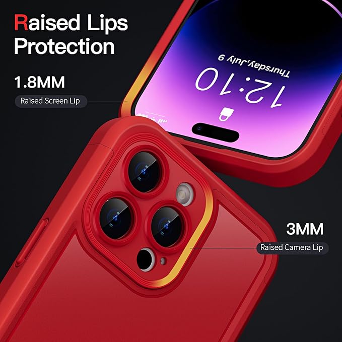 COOLQO Magnetic for iPhone 14 Pro Max Case, Compatible with MagSafe, Dual Layer Design Military Grade Protection, Translucent Matte Scratch-Resistant Back Protective Shockproof Phone Case, Red