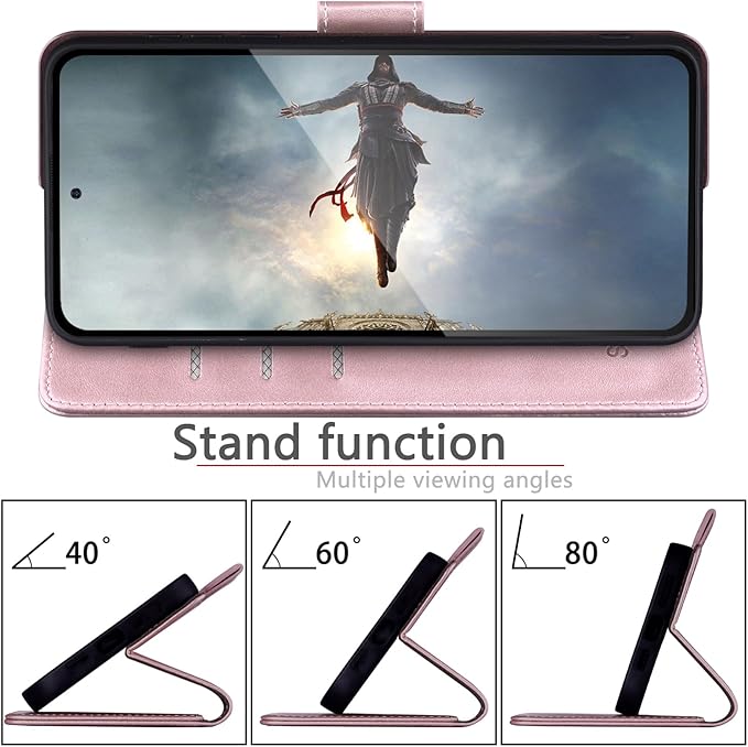 SUANPOT Compatible with Samsung Galaxy S25 Wallet case with RFID Blocking Credit Card Holder,Flip Book PU Leather Protective Cover Women Men for Samsung S25 Phone case Rose Gold