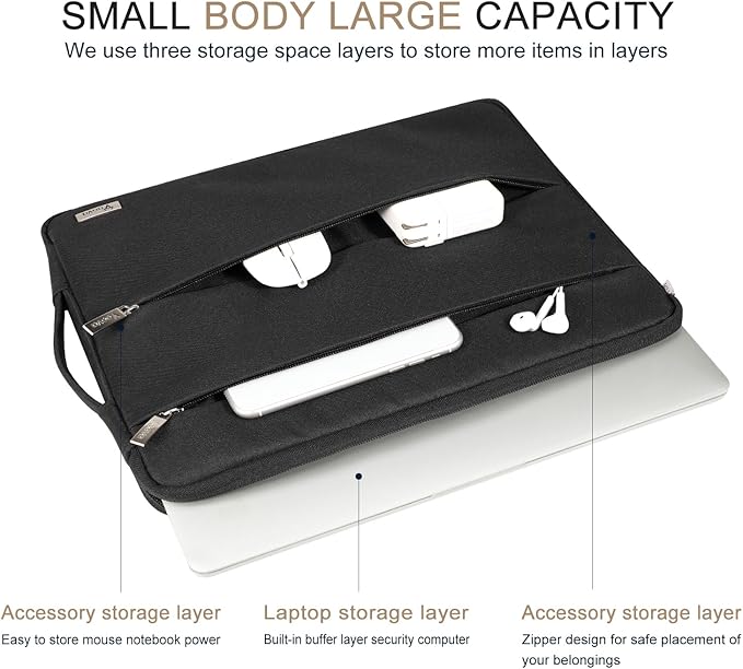 Voova 14 15 Inch Laptop Sleeve Case, Waterproof Computer Bag Cover Compatible with MacBook Air 15 M2/M3/M4 2022-2025, MacBook Pro 15, Hp chromebook 14, 14-15” Dell Lenovo Acer Asus, Black