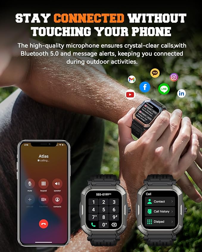 Military Smart Watches for Men (Answer/Make Calls),1.91'' Fitness Smart Watch for Android and iPhone,IP68 Waterproof Fitness Tracker with Step Counter/Sleep Monitor/110+ Sport Modes,Smartwatch for Men