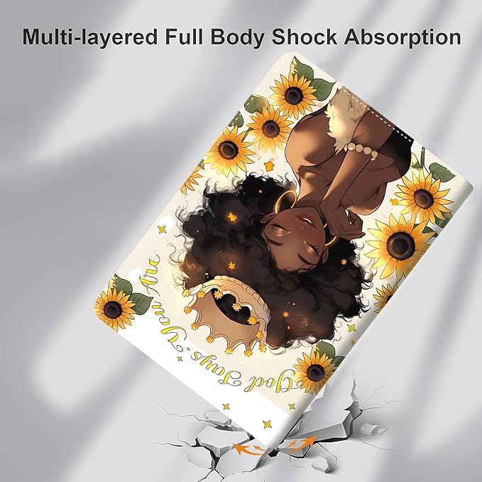 Case for Samsung Galaxy Tab A9 Plus 11 inch 2023，Slim Fit Foldable Standing Cover Case with Auto Sleep/Wake for Galaxy Tab A9+ 11’2023 (SM-X210/X216/X218)，African American Girl Sunflower